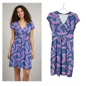 Boden Jersey Faux Wrap Dress Size 4 Retro Mod Bohemian Beachy Artsy Stretch